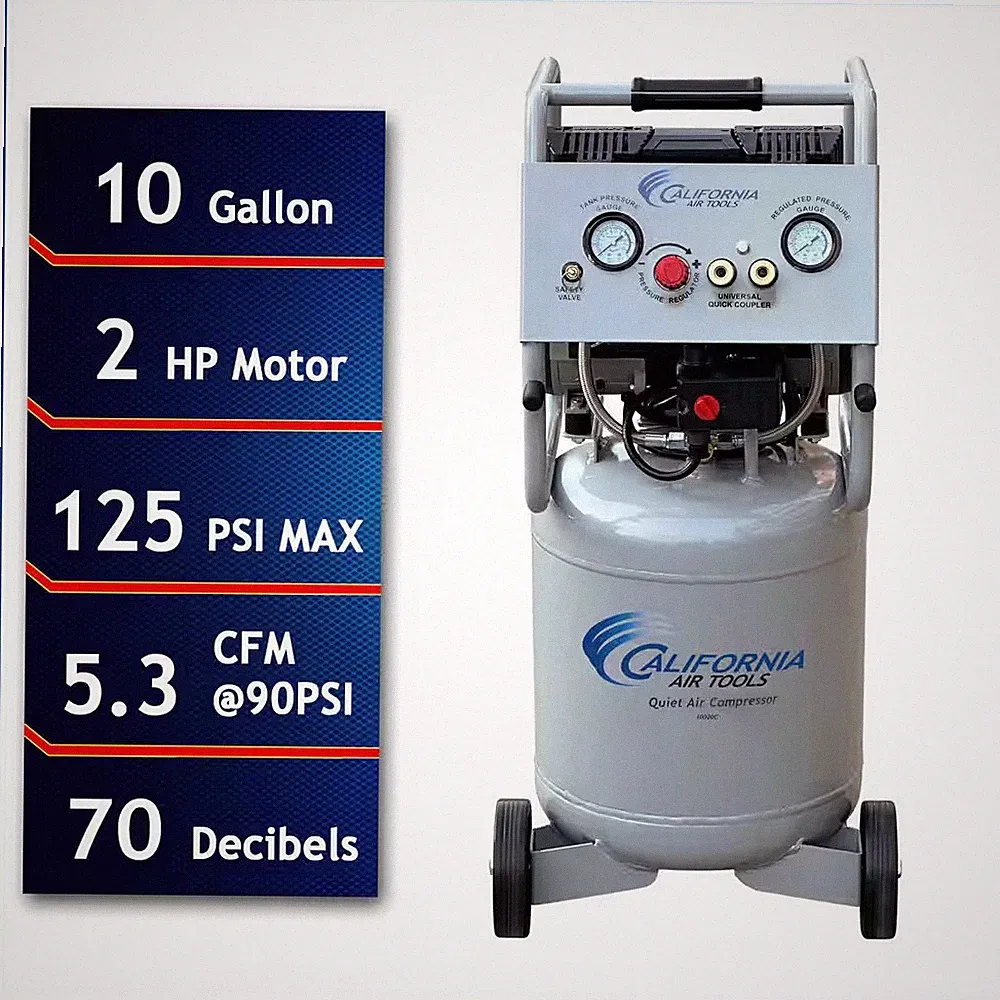 10 Gal. 2.0 HP Ultra Quiet and Oil-Free Electric Air Compressor