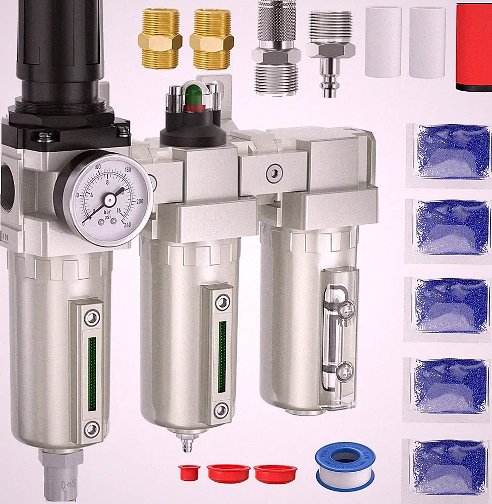 3/4" NPT Air Compressor Water Separator, Industrial Grade 3 Stage Air Drying Sys