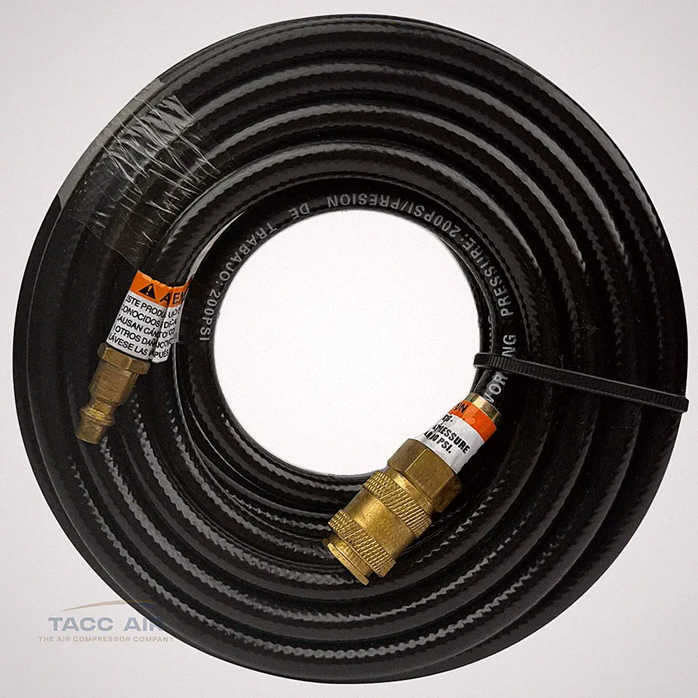 Black 1/4" ID x 25' Air Compressor Hose PVC With Coupler & Plug Ready To Use