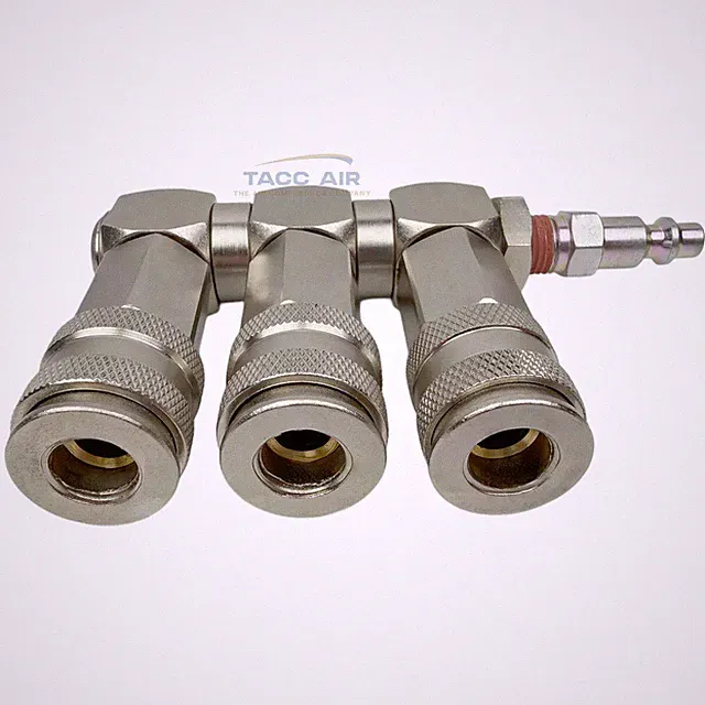 Compressor 3 Way 1/4" Universal Air Coupler Manifold Outlet Distribution Swivel