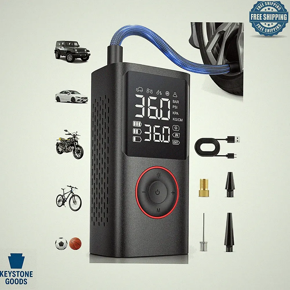 Fast 150 PSI Cordless Portable Air Compressor with Digital Gauge & LED Light