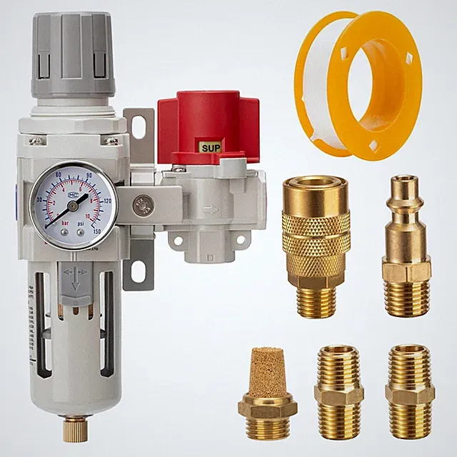 Industrial Air Compressor Filter Regulator Combo 3/8" NPT 0-150 PSI Gauge,Sem...