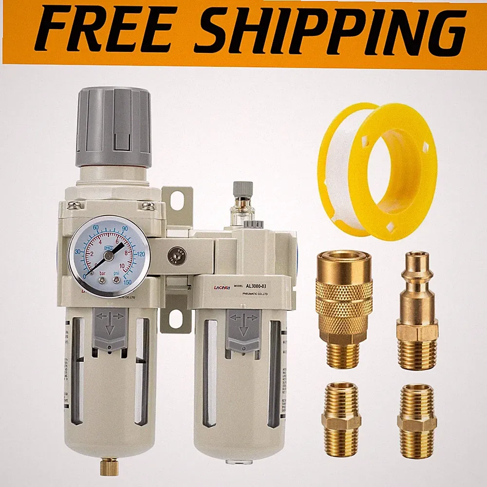 Industrial Grade Air Compressor Filter Regulator System - 0-150 PSI Control