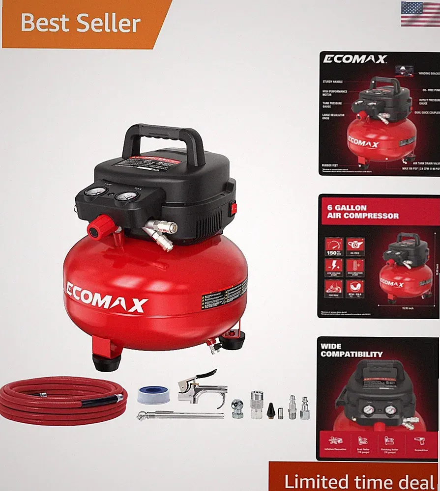 Versatile 150 PSI Air Compressor - 6 Gallon Capacity and 10 Included Accessories